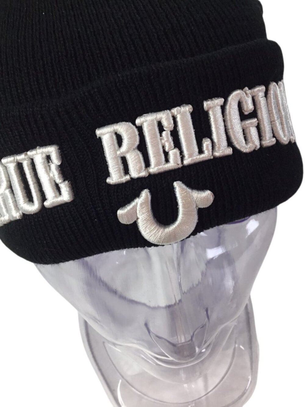True Religion Beanie NWOT Black Thick Stitch Logo Embroidered